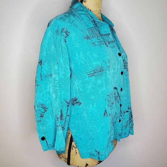 Chico's Silk Linen Blend Novelty Print Button Down Size 2 (Size L) - Picture 6 of 11